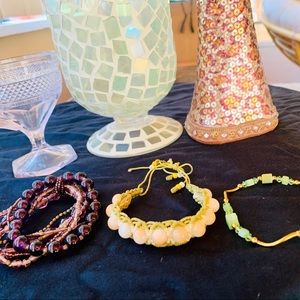 3-for-$15 Purple Green Cream Beaded Bracelets